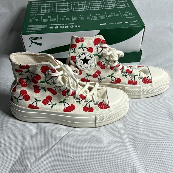 Converse White and Red Cherry Print High-Top Sneakers - Picture 5 of 9